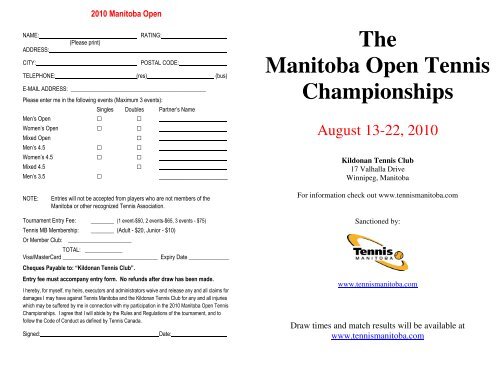 Entry form - Tennis Manitoba