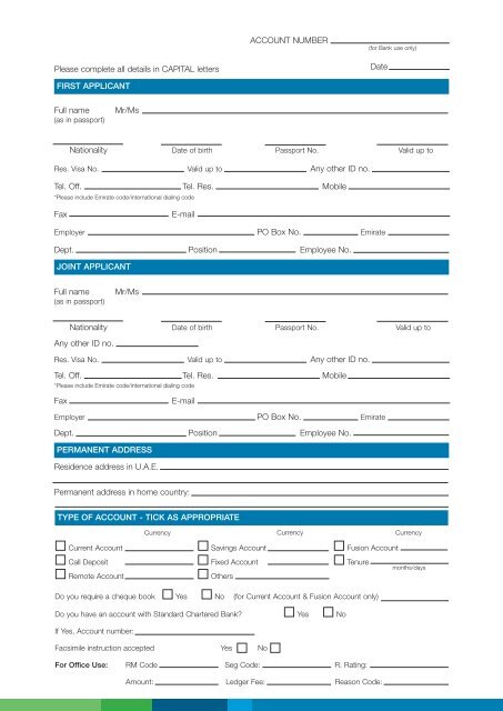 Account Opening Form - Personal - Standard Chartered Bank