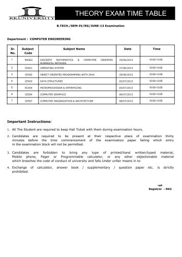 B.TECH 4th Sem Regular Exam JUNE - 2013 TIME ... - RK University