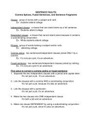 SENTENCE FAULTS: Comma Splices, Fused Sentences, and ...