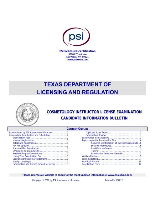 TEXAS DEPARTMENT OF LICENSING AND REGULATION - PSI