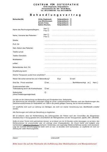 Behandlungsvertrag Praxis Mainz (PDF) - Centrum fÃ¼r Osteopathie ...