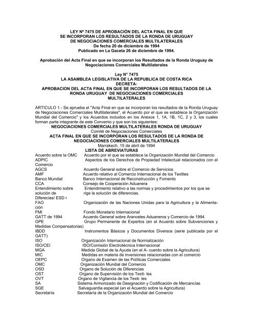 LEY NÂº 7475 DE APROBACIÃN DEL ACTA FINAL EN QUE