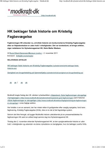 hk beklager falsk historie om kristelig fagbevÃ¦gelse ... - Ritzau Info