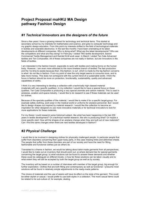 Project Proposal maHKU MA Design pathway Fashion Design