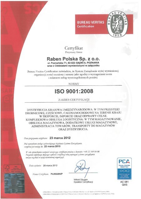 ISO 9001:2008 - Raben Logistics Polska