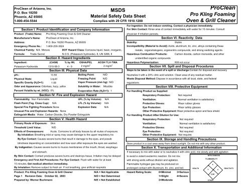 PRO KLING OVEN & GRILL CLEANER MSDS - Swisher Hygiene