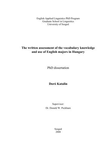 The written assessment of the vocabulary knowledge and ... - doktori