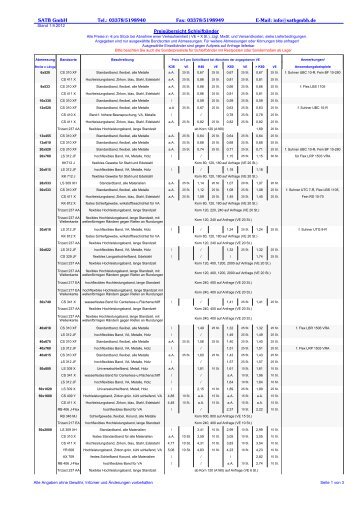 Preisliste Schleifbänder - SATB GmbH