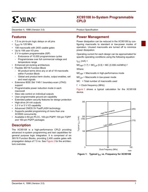 Xilinx XC95108 In-System Programmable CPLD datasheet, v3.0 (12 ...