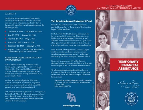 Temporary Financial Assistance brochure - The American Legion ...
