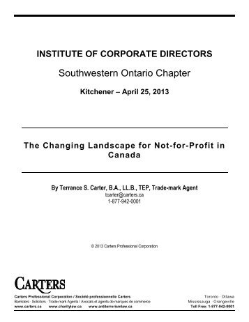 The Changing Landscape for Not-for-Profit in Canada - Carters ...