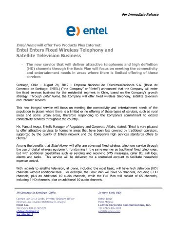 Entel Enters Fixed Wireless Telephony and Satellite Television ...