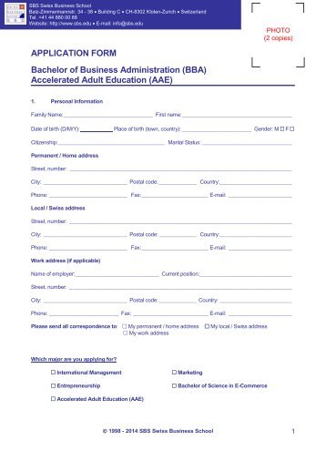 Undergraduate Application Form - SBS Swiss Business School