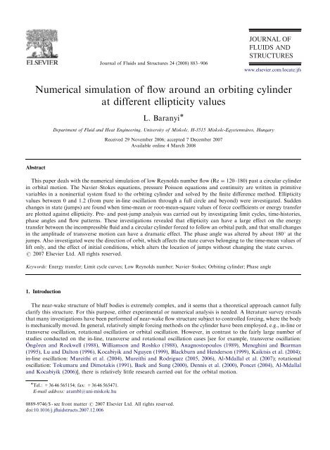 Numerical simulation of flow around an orbiting cylinder at different ...