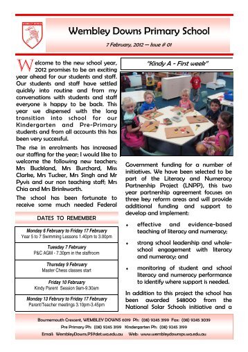 Newsletter 01 - 07 February 2012 - Wembley Downs Primary School