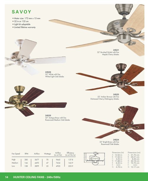 240v/50Hz - Hunter Fan