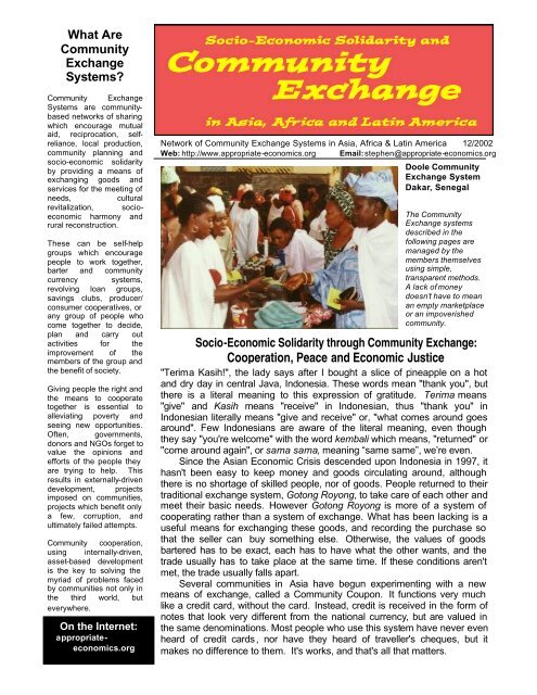 Community Exchange Systems - Complementary Currency ...