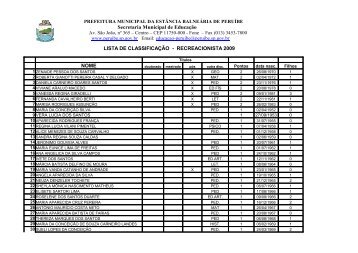 LISTA DE CLASSIFICAÇÃO - RECREACIONISTA 2009 ... - Peruíbe