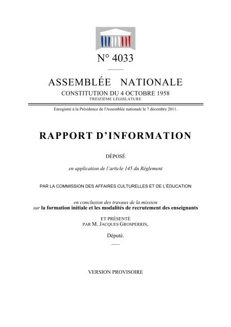 Le rapport - AssemblÃ©e nationale