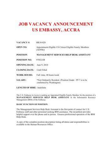 job vacancy announcement us embassy, accra - Embassy of the ...