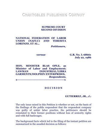 National Federation of Labor Union vs. Ople, G. R. No. L-68661, July ...