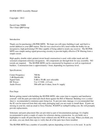 HI-PER-MITE Assembly Manual Copyright - Four State QRP Group