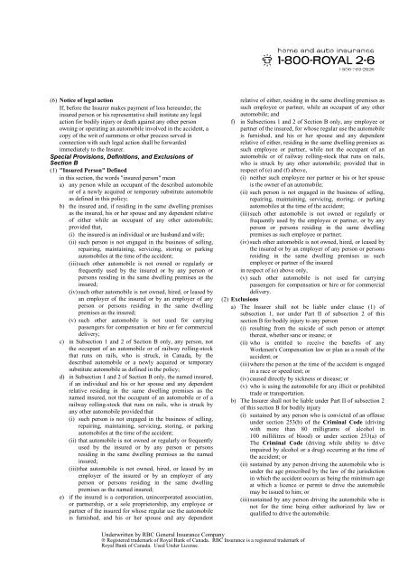 Yukon Standard Automobile Policy (S.P.F. No. 1) - RBC Insurance