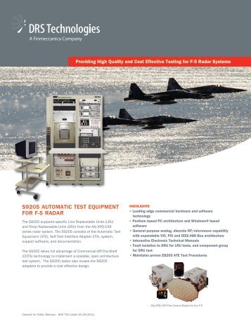 s9205 automatic test equipment for f-5 radar - DRS Technologies
