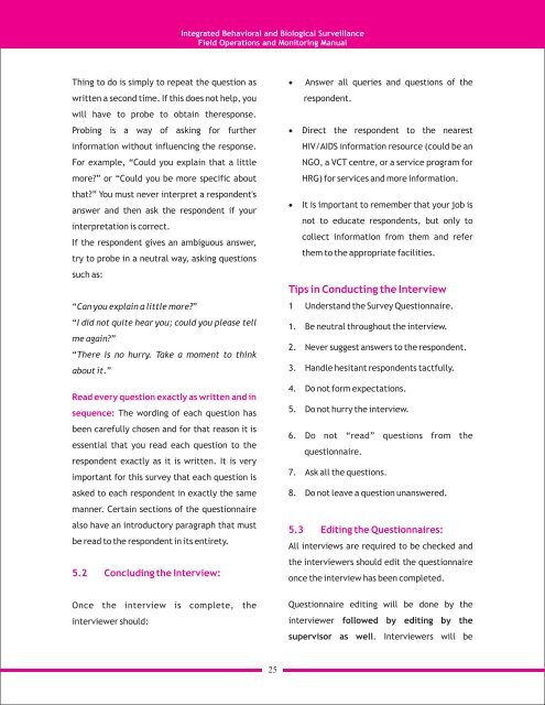 IBBS Field operations and monitoring manual English