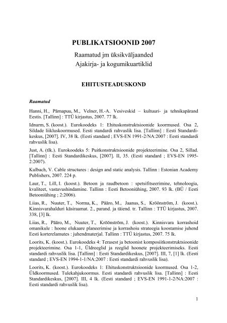 Publikatsioonid 2007 Tallinna Tehnikaa Likooli Raamatukogu
