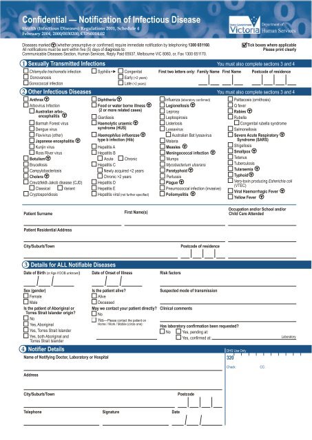 Notification Of Infectious Disease Form Melbourne Sexual Health 5462