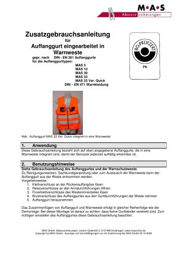 Auffanggurt eingearbeitet in Warnweste