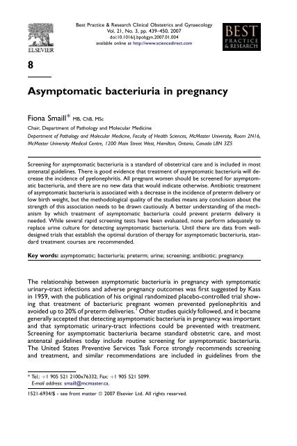 8 Asymptomatic bacteriuria in pregnancy