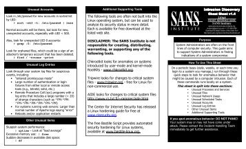 Linux Intrusion Detection Discovery Cheat Sheet - MARE system Kiel