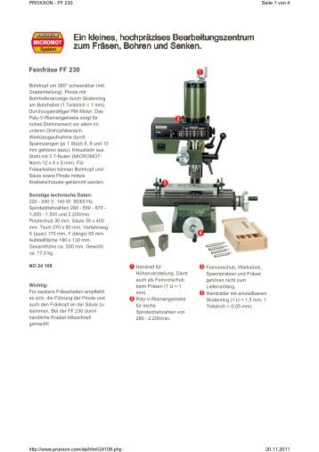 FrÃ¤smaschine Proxxon FF230 mit Teilapparat und ... - UrsusMajor