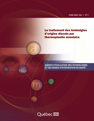 Le traitement des lombalgies d'origine discale par ... - INESSS