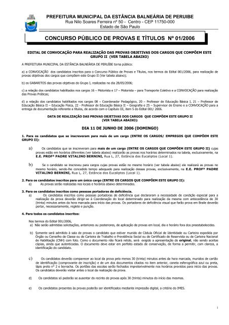 Edital de Convocação para as provas Objetivas do Grupo II - Peruíbe
