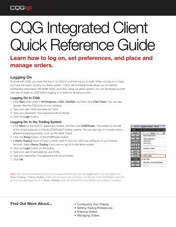 CQG Integrated Client Quick Reference Guide - CQG.com