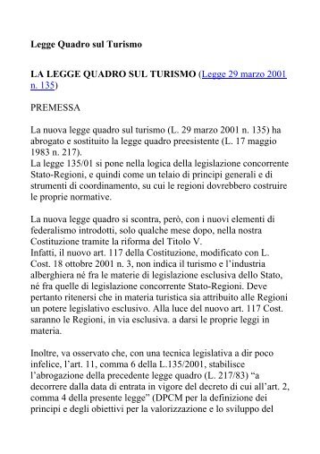 Legge Quadro sul Turismo - sos turista
