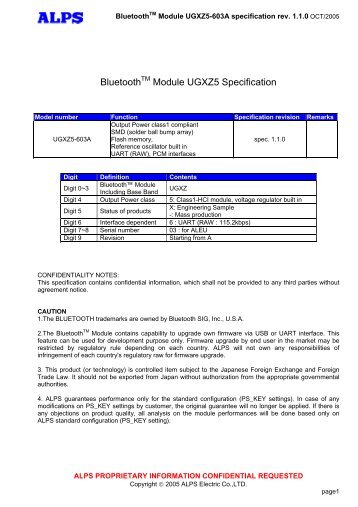 Alps Bluetoothâ¢ Module UGXZ5-603A specification - Adaptive ...