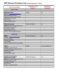 GPT Service Providers List (Updated November 1, 2012)