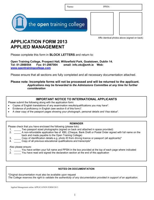 APPLICATION FORM - The Open Training College