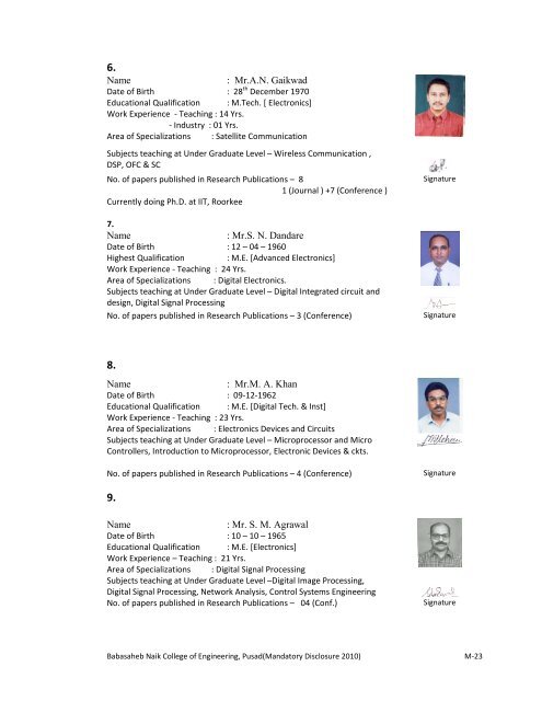 Mandatory Disclosure for 2009-2010 - babasaheb naik college of ...