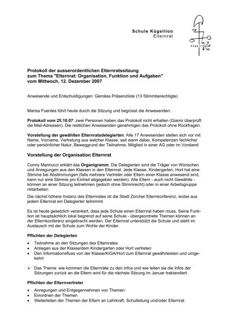 Elternrat: Organisation, Funktion und Aufgaben - Schule Kügeliloo Motiv 