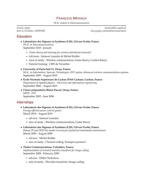 Curriculum Vitae - Laboratoire des signaux et systèmes