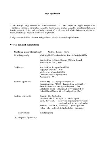 Nyertes pÃ¡lyÃ¡zÃ³k bemutatÃ¡sa - JÃ¡szberÃ©ny