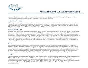 antiretroviral (arv) ceiling price list - Clinton Health Access Initiatives