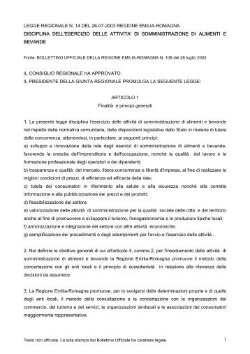 Disciplina delle attività di somministrazione alimenti e bevande