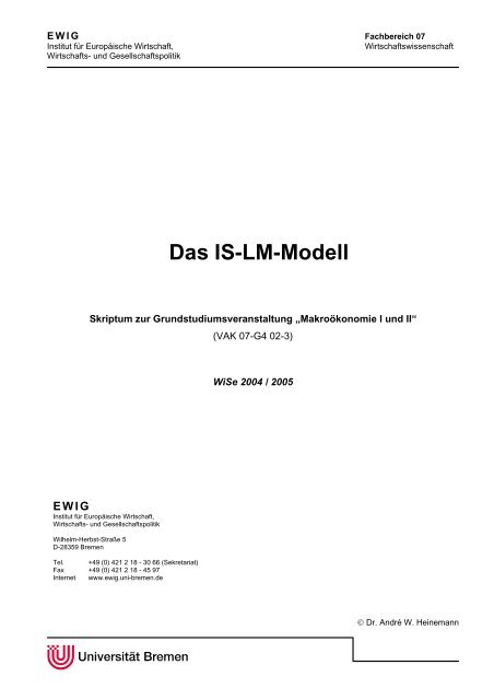 IS-LM-Modell - Skript - am Institut Arbeit und Wirtschaft